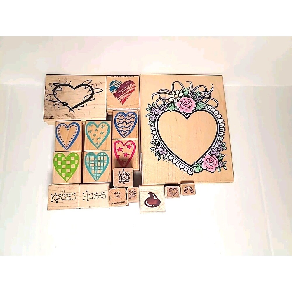 VTG Lot of 17  Rubber Stamps Valentines Day Hearts Love Stamping Scrapbooking